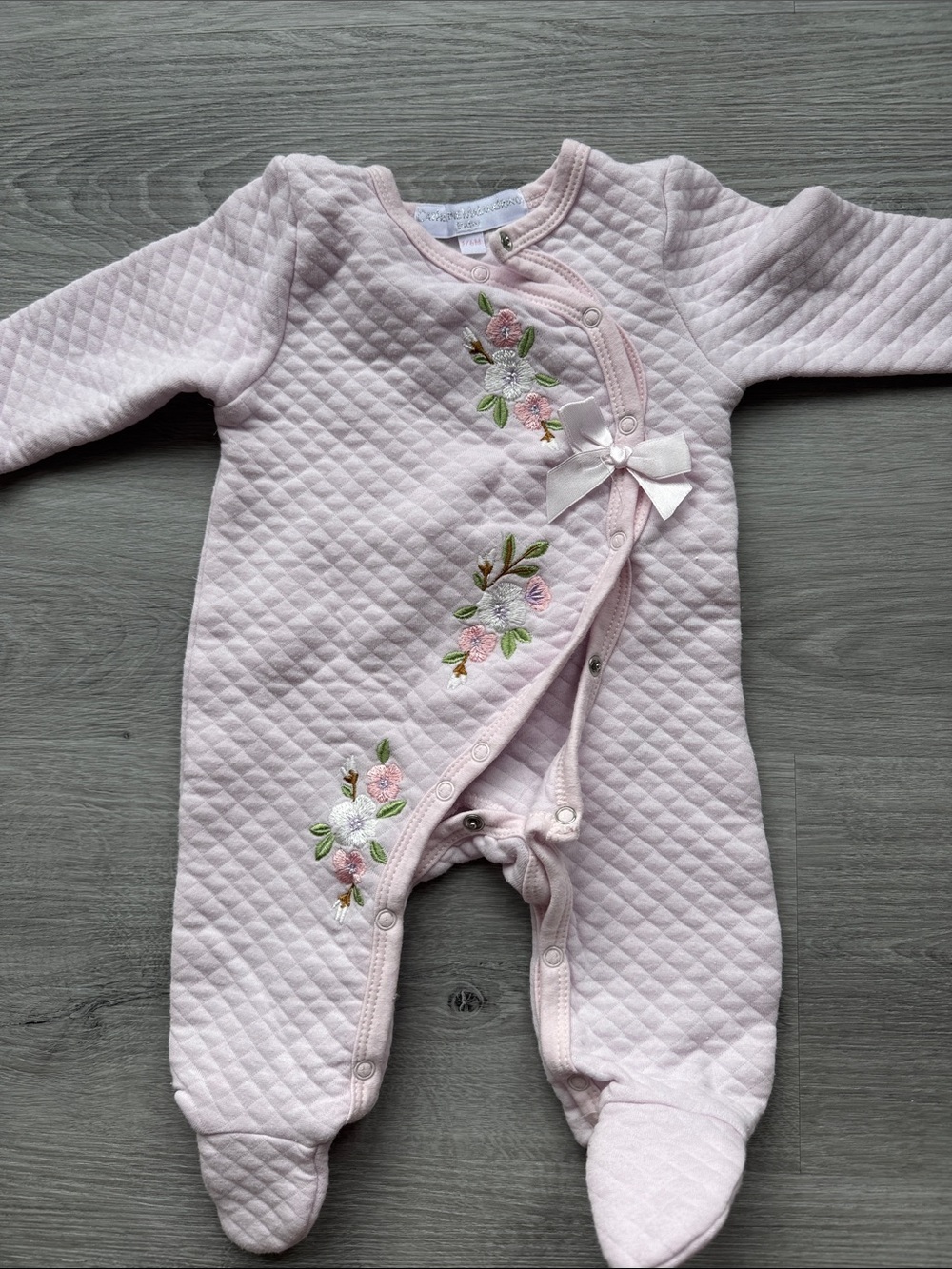 Baby Quilted Pink Floral One-Piece with Bow